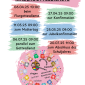 Unsere nächsten Kindergottesdienste: 06.04.25 10:00  beim Flurgottesdienst; 25.05.25 09:00  zur Jubelkonfirmation; 06.07.25 09:00 parallel zum Gottesdienst; 20.07.25 11:00 zum Abschluss des Schuljahres 27.04.25 09:00 zur Konfirmation; 11.05.25 09:00  zum Muttertag; 